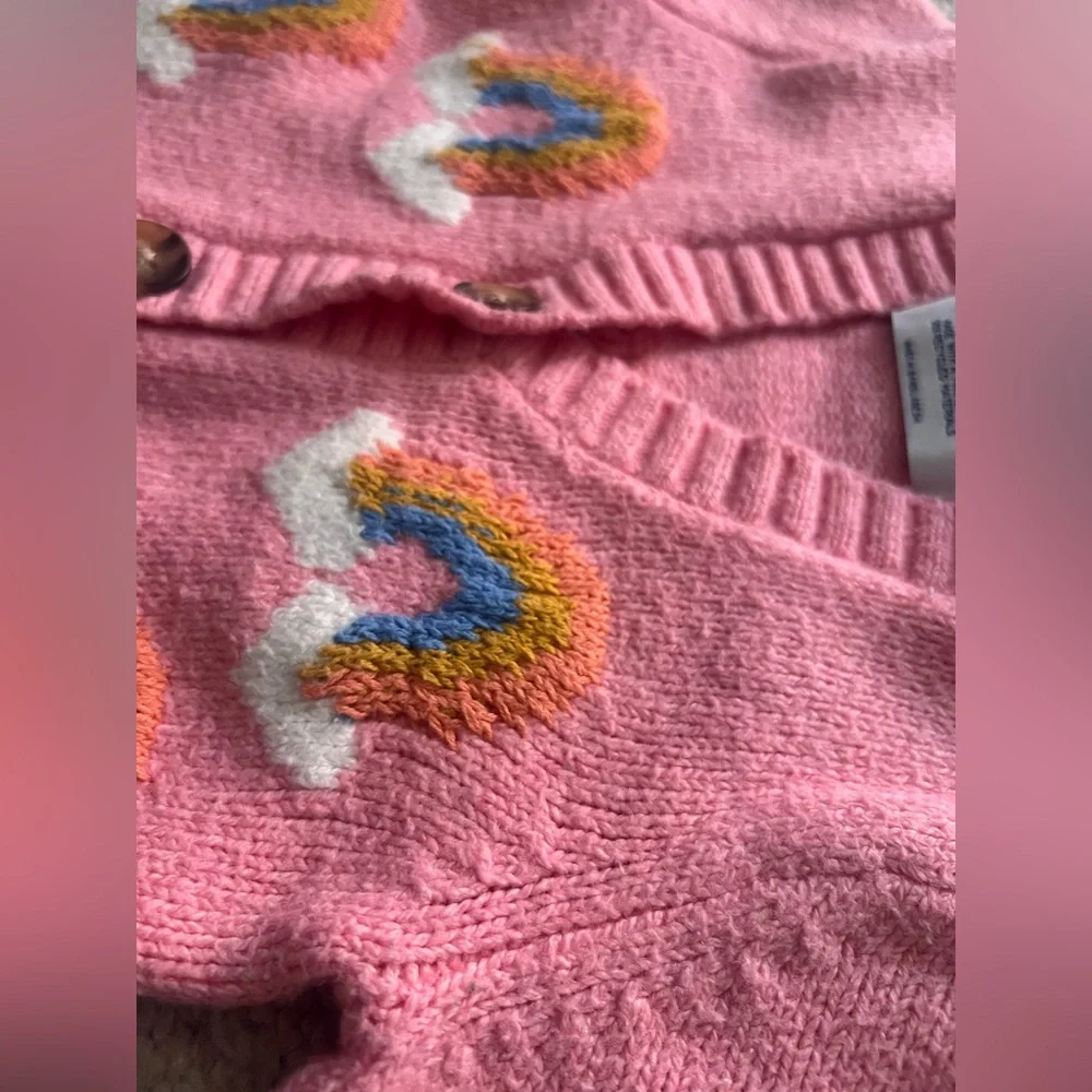 Old Navy Rainbow Knit Cardigan 6–12M | Pink Button Front Sweater - Picture 3 of 4